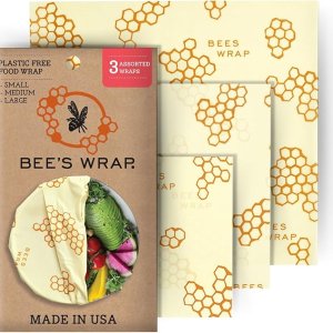 Bee's Wrap Beeswax Wraps for Food - Honeycomb 3 Pack (S, M, L) Made in USA Reusable & Organic Food Wraps, Sandwich Wrap & Bowl Covers - Eco-Friendly Alternative to Aluminum Foil & Plastic Wrap
