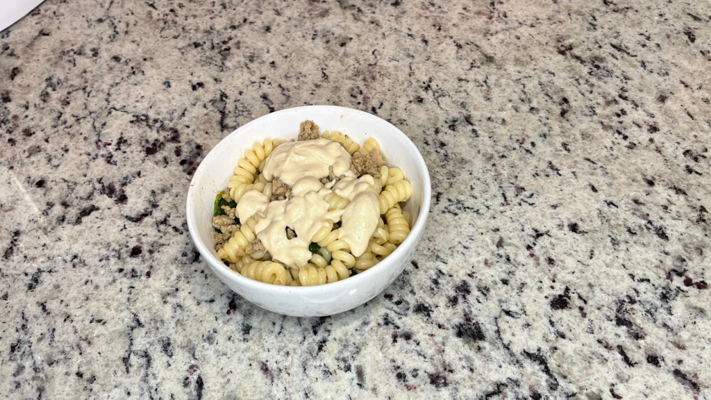 Luteal Garlic Tahini Turkey Pasta with Spinach
