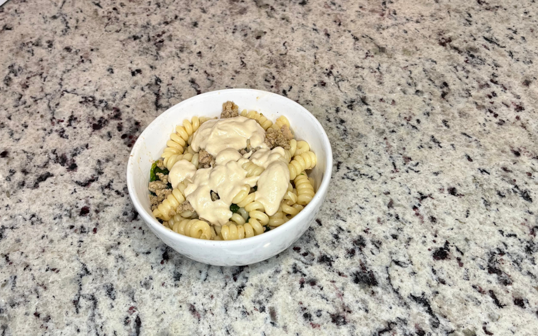 Luteal Garlic Tahini Turkey Pasta with Spinach