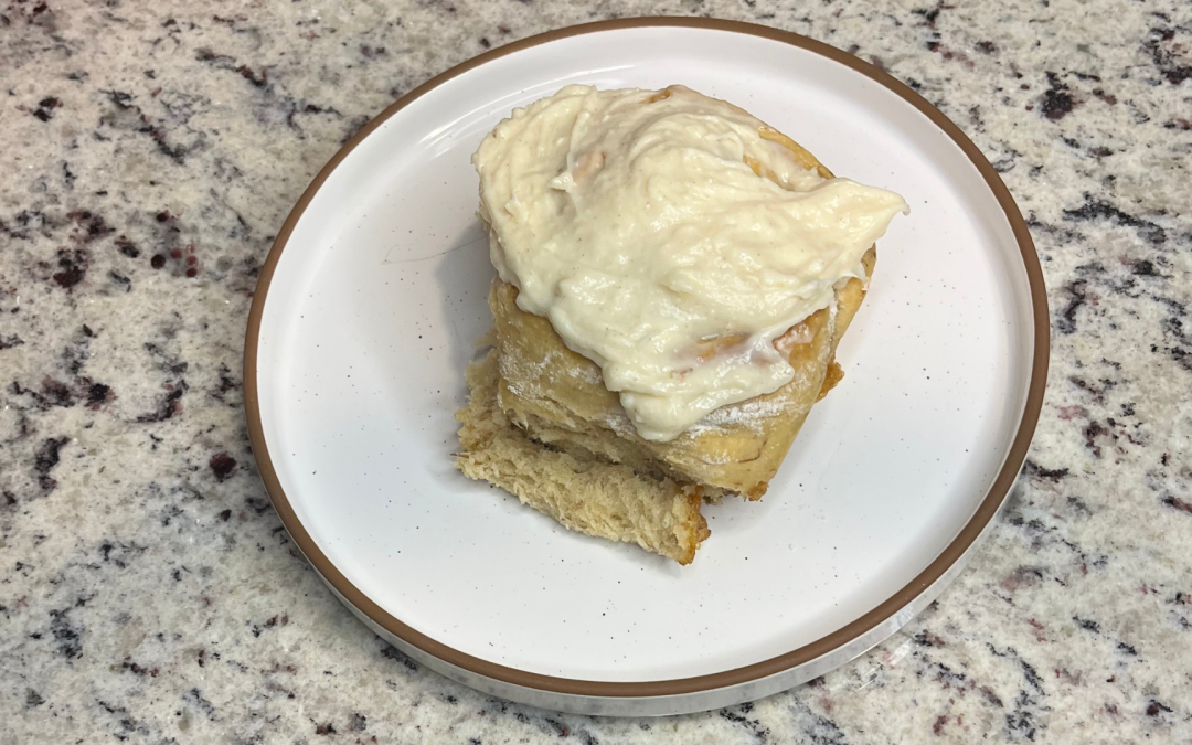 Banana Bread Sourdough Discard Cinnamon Rolls with Cinnamon Cream Cheese Frosting