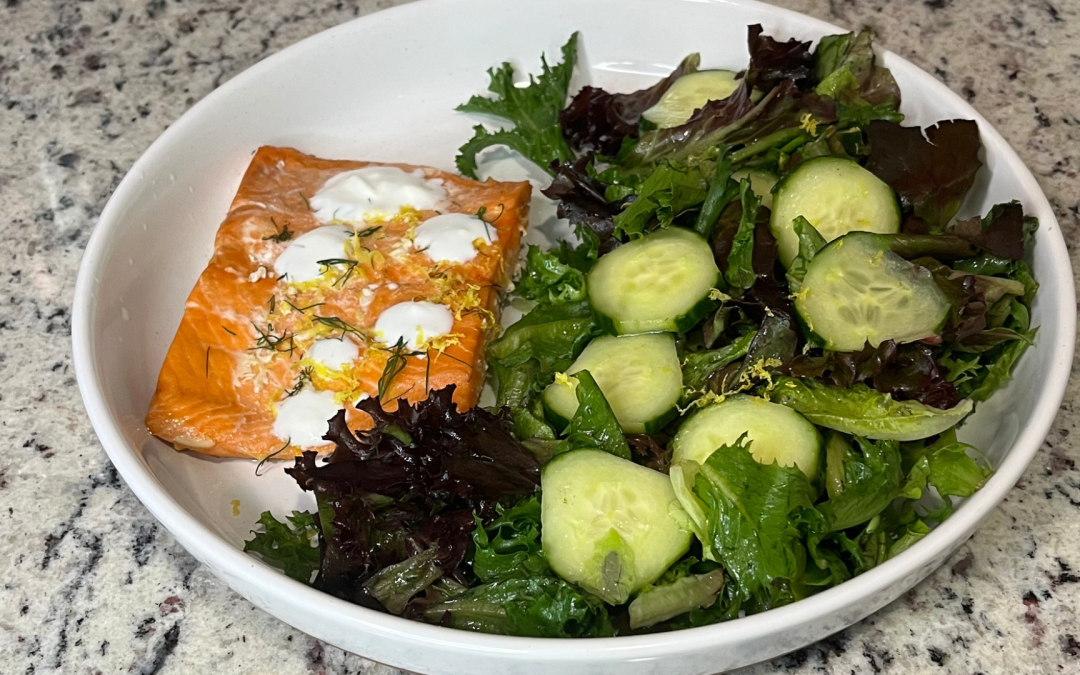 Salmon with Cucumber Salad and Dill Yogurt Sauce Dinner