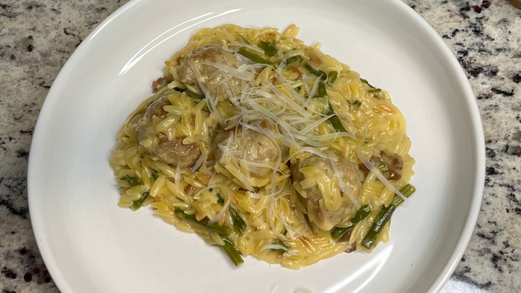 Creamy Lemon Orzo With Chicken Meatballs And Asparagus