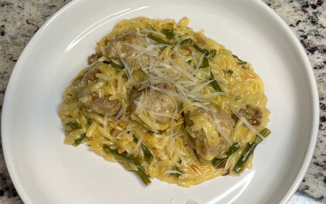 Creamy Lemon Orzo With Chicken Meatballs And Asparagus