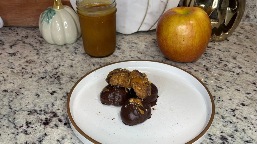 Caramel Apple Chocolate Protein Bites